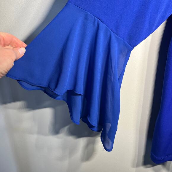 Susan Graver Tunic Cobalt Blue Ruffle Bell Sleeve Slinky Knit Dressy Office 2X - Picture 2 of 6